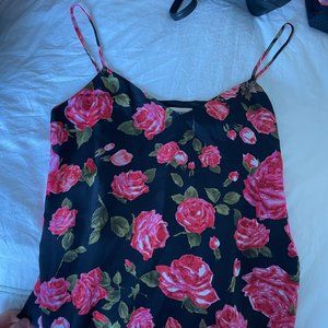 "L'agence" black with pink roses tank top NWT